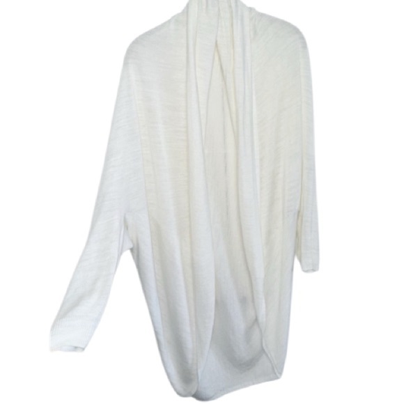 Theory Cocoon Long Curved Hem Cardigan Sweater Open Front Sz M/L Ivory Linen/Vis - Picture 7 of 9